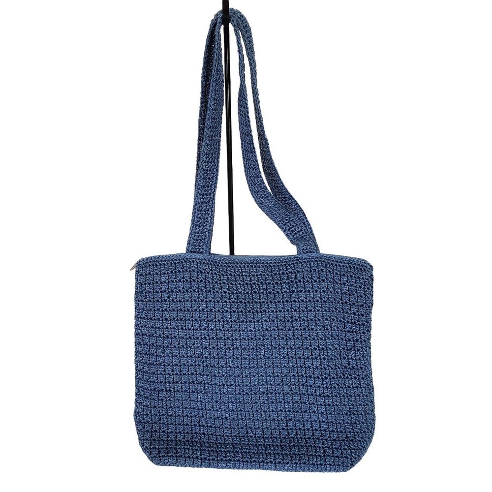 The SAK Purse Nylon Crochet Shoulder Bag Blue Single Strap Zip Top Blue Pocket - Picture 3 of 8